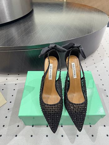 	 AQUAZZURA Crystal Satin Mesh Bow Pumps Black