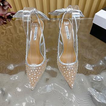 AQUAZZURA Crystal Satin Mesh Bow Slingback Silver