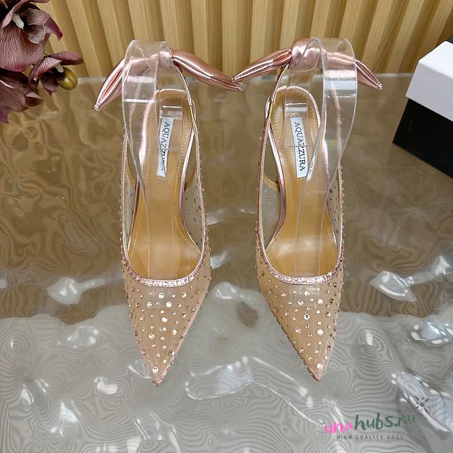 	 AQUAZZURA Crystal Satin Mesh Bow Slingback Rose Gold - 1