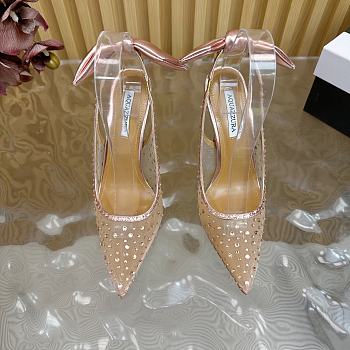 	 AQUAZZURA Crystal Satin Mesh Bow Slingback Rose Gold