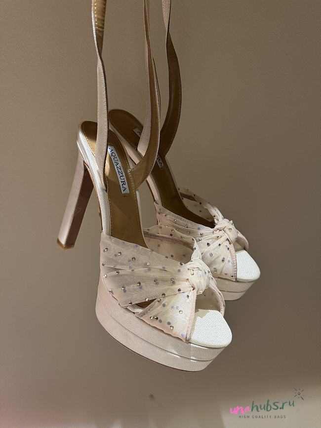 AQUAZZURA Slow Kisses 130 crystal-embellished chiffon-trimmed grosgrain platform sandals - 1