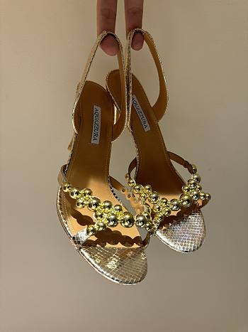 	 AQUAZZURA bubbles Gold Leather sandal