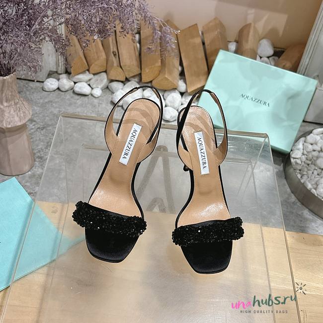 Aquazzura Black Chain Of Love 105 Slingback Sandals in Metallic Leather - 1