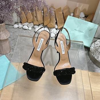 Aquazzura Black Chain Of Love 105 Slingback Sandals in Metallic Leather