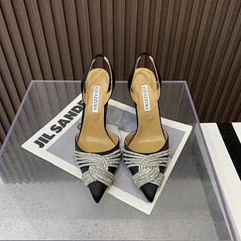 Aquazzura Black 105mm gatsby satin slingback pumps