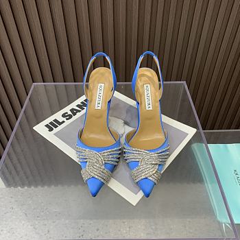 	 Aquazzura blue 105mm gatsby satin slingback pumps