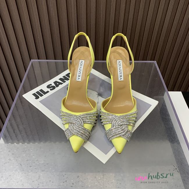 	 Aquazzura Yellow 105mm gatsby satin slingback pumps - 1
