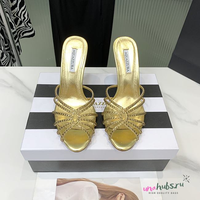 	 Aquazzura Gold Crystal Mules 105mm - 1