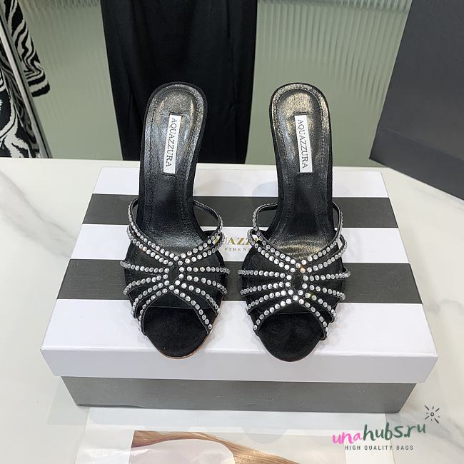 	 Aquazzura Black Crystal Mules 105mm - 1