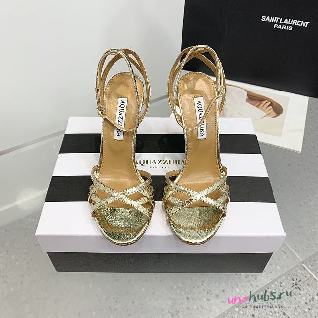 Aquazzura Ankle-strap Heeled Sandals in Gold Metallic  - 1