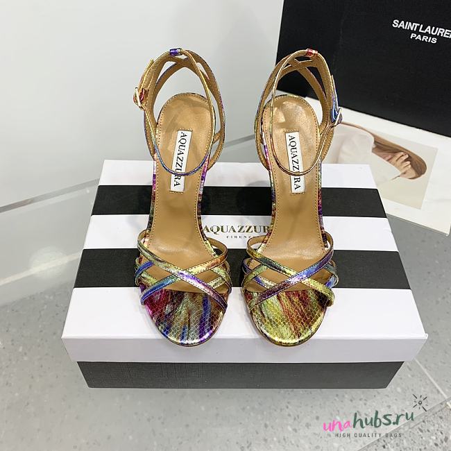 	 Aquazzura Ankle-strap Heeled Sandals in Multicolor Metallic - 1