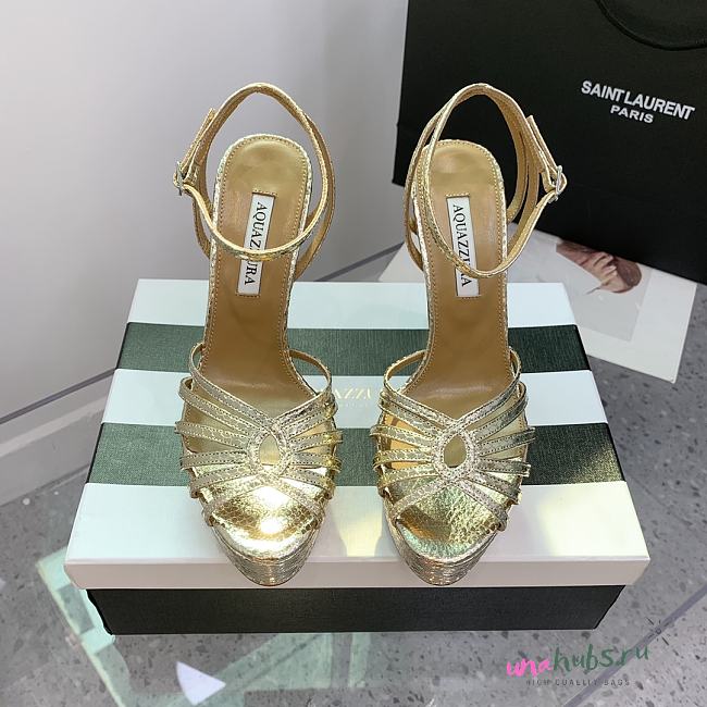 Aquazzura Flow Plateau Gold platform sandals 13cm - 1