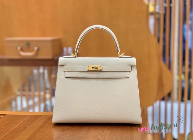 	 Hermes Kelly 25 Sellier Off White Epsom Gold Hardware - 1