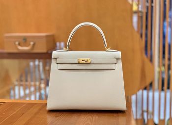 	 Hermes Kelly 25 Sellier Off White Epsom Gold Hardware