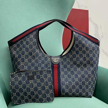 Gucci Giglio Large Tote Bag In Blue Denim - 60x47x16cm