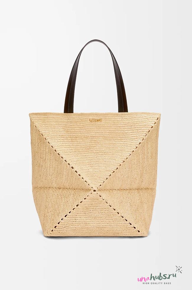 Loewe XL Puzzle Fold tote in raffia - 42x41x18cm - 1