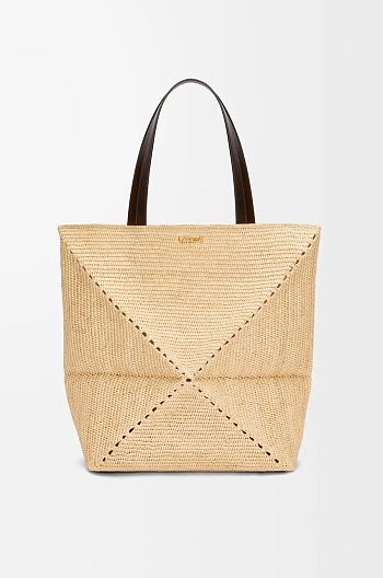 Loewe XL Puzzle Fold tote in raffia - 42x41x18cm