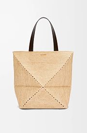 Loewe XL Puzzle Fold tote in raffia - 42x41x18cm - 4