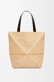Loewe XL Puzzle Fold tote in raffia - 42x41x18cm - 3