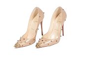Christian Louboutin Beige Spike Embellished Leather Degraspike Pointed Toe Pumps - 1