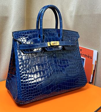 Hermes Birkin 25 Crocodile Leather In Blue