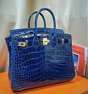 Hermes Birkin 25 Crocodile Leather In Blue - 4