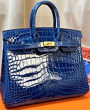 Hermes Birkin 25 Crocodile Leather In Blue - 2
