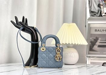 Lady Dior Micro Bag Cloud Blue Cannage Lambskin - 12 x 11 x 5 cm
