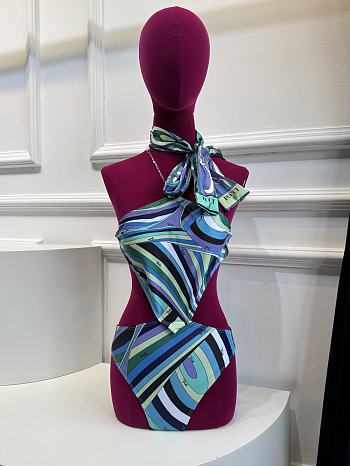 Pucci Iride printed halterneck swimsuit in blue set