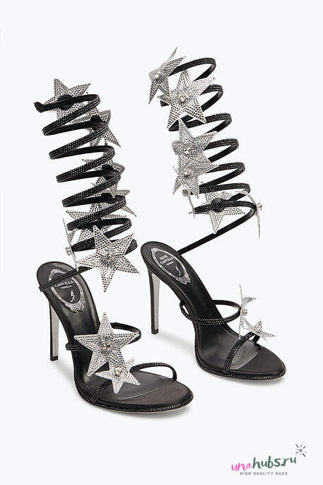 RENEE CAOVILLA SUPER CLEO STAR BLACK & SILVER SANDAL 105 - 1