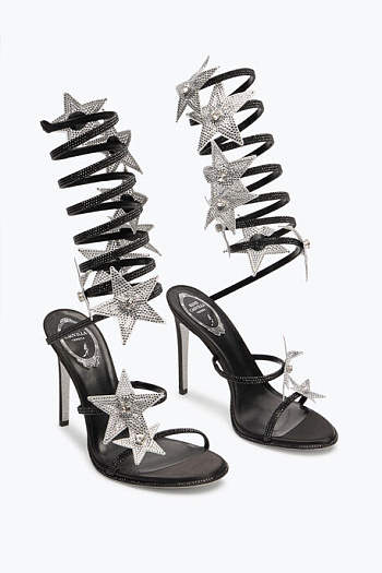 RENEE CAOVILLA SUPER CLEO STAR BLACK & SILVER SANDAL 105