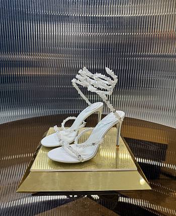 	 Rene Caovilla Crystal Embellished Sandals White