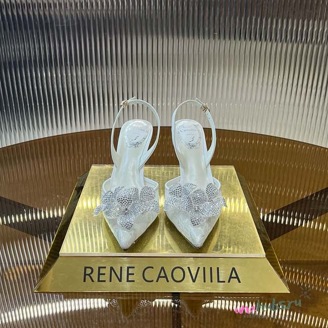	 Rene Caovilla Floriane Honey Slingback White 75mm - 1