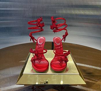 Rene Caovilla Red Satin Bow-Embellished Sandals 105