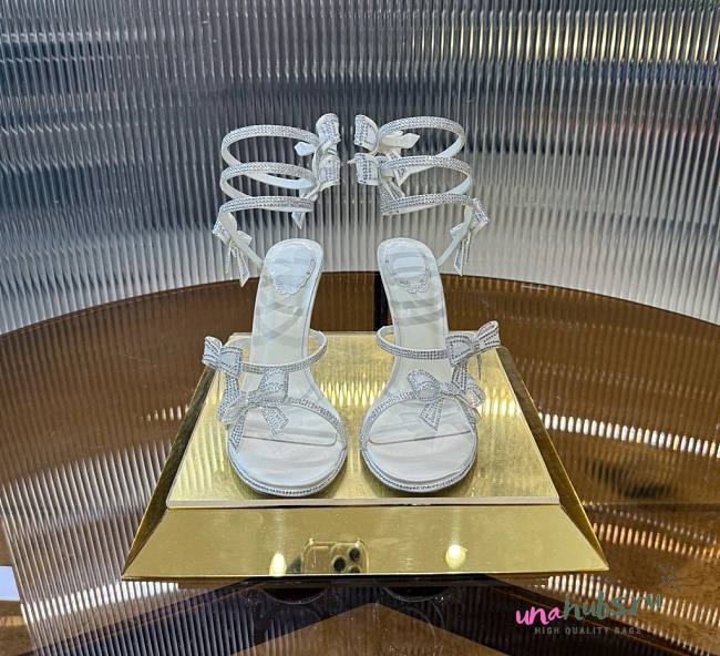 René Caovilla White Satin Bow-Embellished Sandals 105 - 1