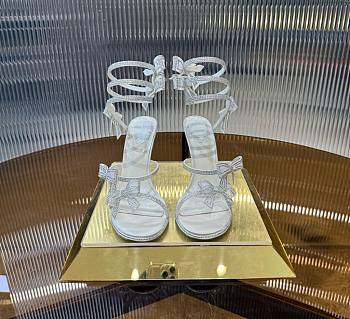 René Caovilla White Satin Bow-Embellished Sandals 105