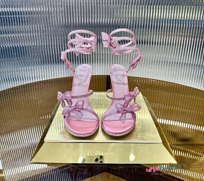 René Caovilla Pink Satin Bow-Embellished Sandals 105 - 1