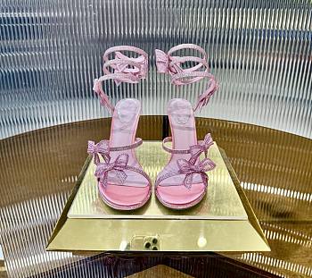 René Caovilla Pink Satin Bow-Embellished Sandals 105