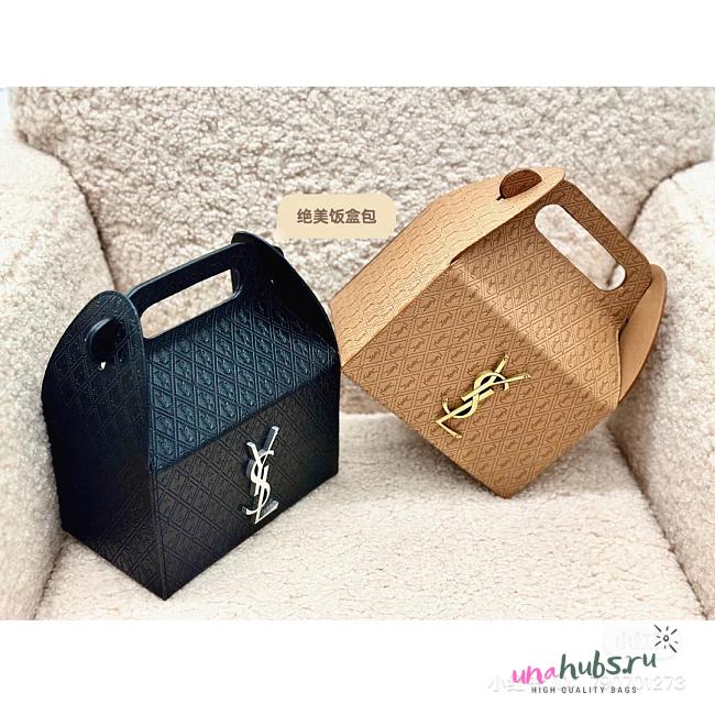 YSL Take Away Box In Black Leather - 21x19x10cm - 1