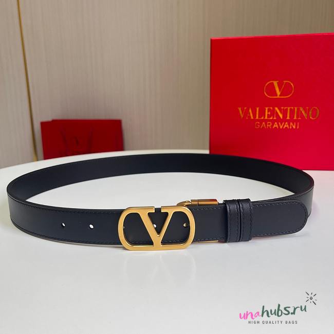 Valentino Vlogo Signature Calfskin Belt 30mm Black - 1