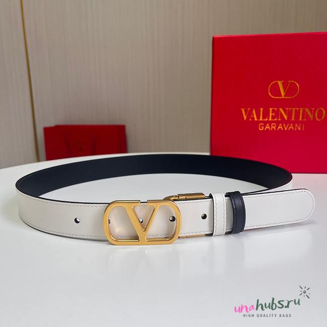 	 Valentino Vlogo Signature Calfskin Belt 30mm White - 1