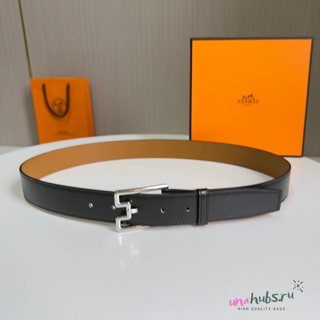 Hermes Men Black Belt Silver 35mm - 1