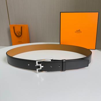 Hermes Men Black Belt Silver 35mm