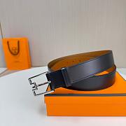 Hermes Men Black Belt Silver 35mm - 2