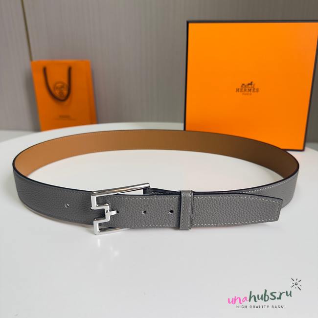 	 Hermes Men Grey Belt Silver 35mm - 1