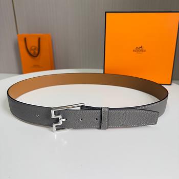 	 Hermes Men Grey Belt Silver 35mm