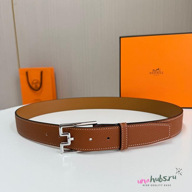 	 Hermes Men Brown Belt Silver 35mm - 1
