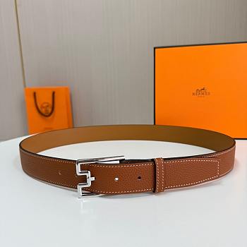 	 Hermes Men Brown Belt Silver 35mm