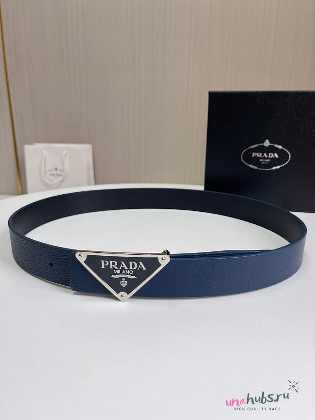 Prada Blue Enameled Metal Belt Buckle - 1