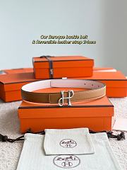 	 Hermes H Logo Silver Buckle Brown/White Reversible 24mm Belt - 1